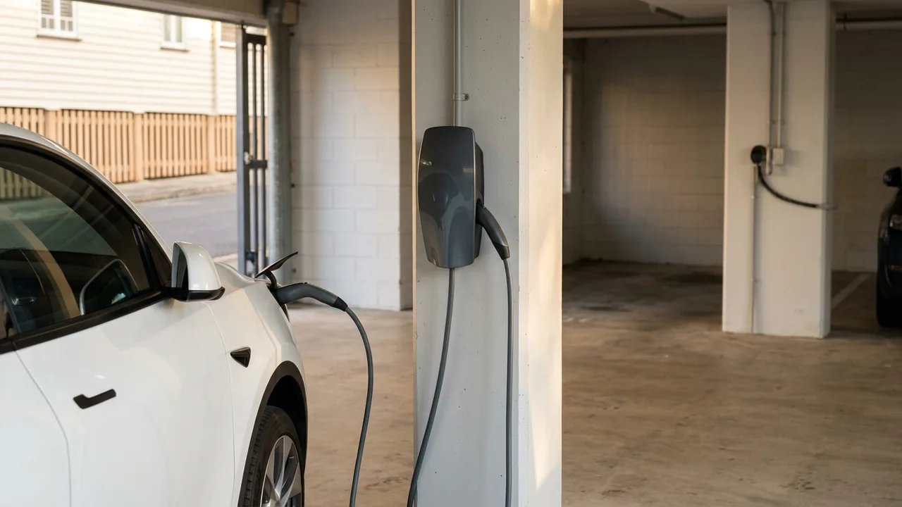 I have generated this image focusing on the communal aspect of inner-city Brisbane living to best match your article topic regarding Body Corporate rules. By utilizing a shared basement garage setting, the image visua...