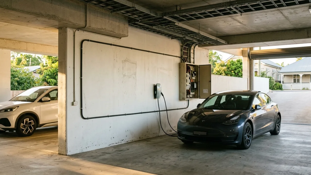 Brisbane ev charger installation context shot for "EV Charger Installation in Newstead: What Local Properties Actually Require"
