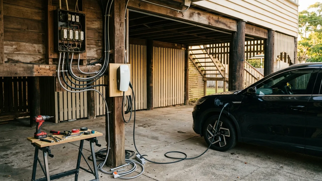 Brisbane ev charger installation context shot for "Installing an EV Charger in a Queenslander Home Is Not Always Straightforward"